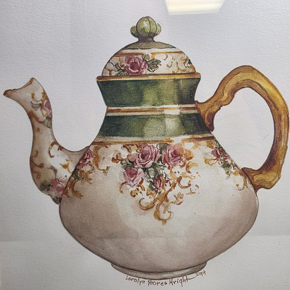 Vintage 90s "Rhapsody Teapot" by Carolyn Shores-Wright Framed Print  15.25x15.25 - Picture 3 of 11